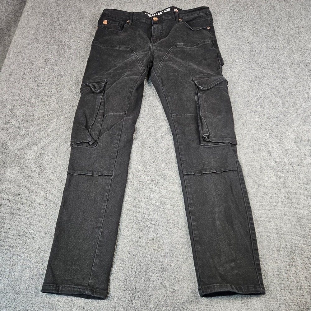 Grindhouse Denim Mens 36 Black Cargo Pants Slim Straight Utility Workwear